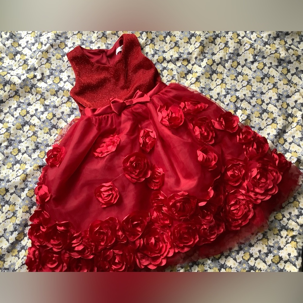 Nannette Red Floral Rosette Party Dress